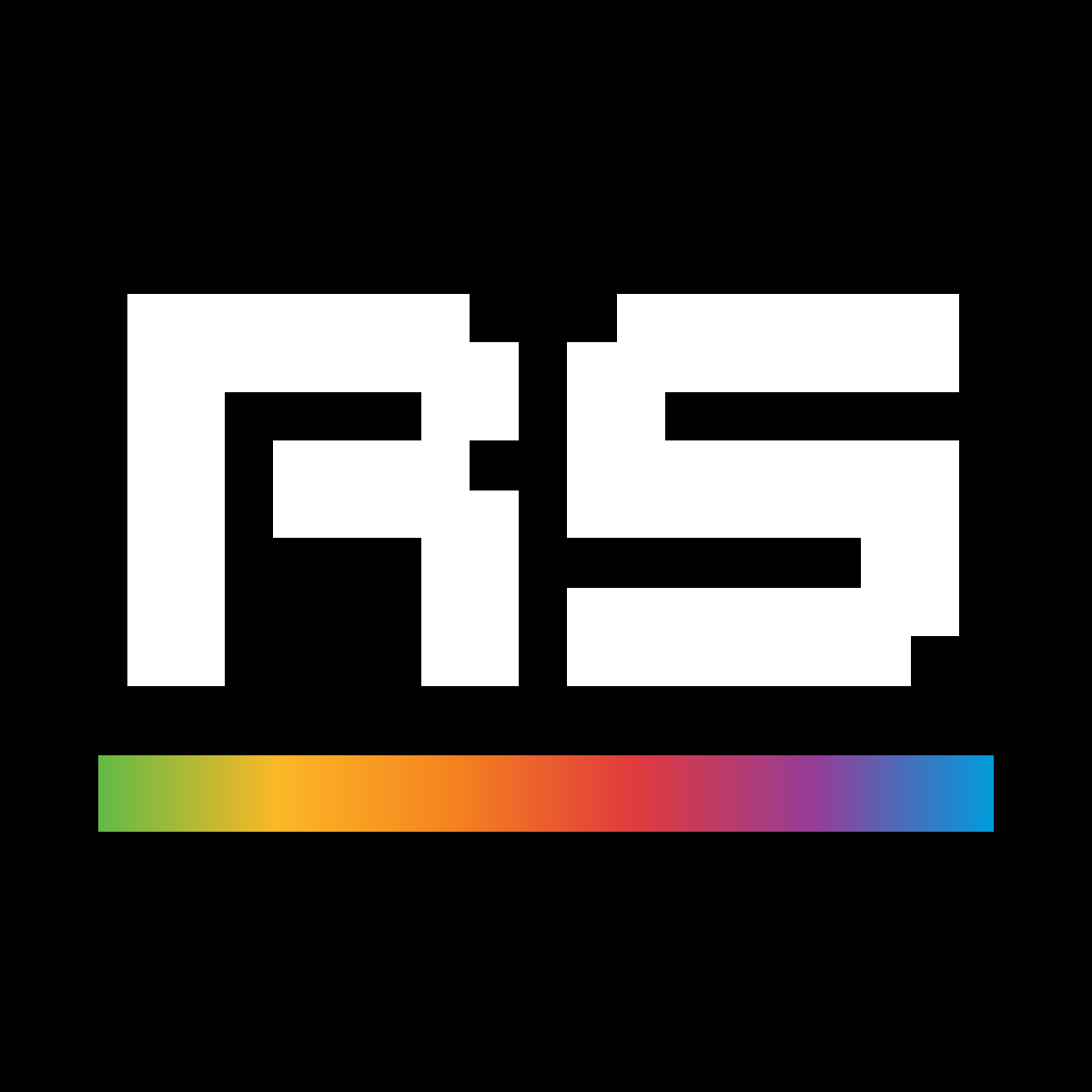 RepairStation logo — pixel-art RS wordmark over a rainbow bar